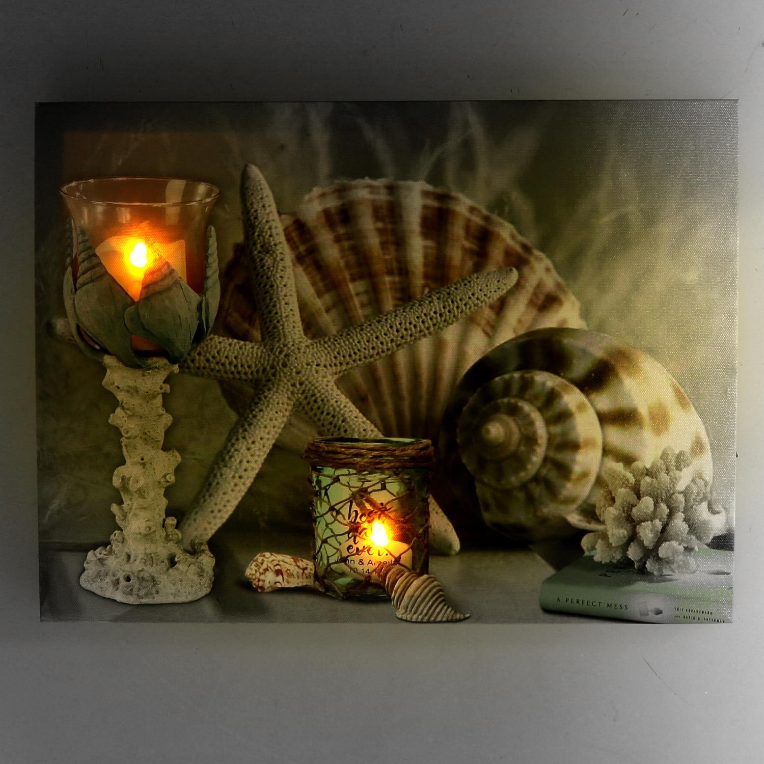 Quadro "mare" con led conchiglie cm40x2,3x30