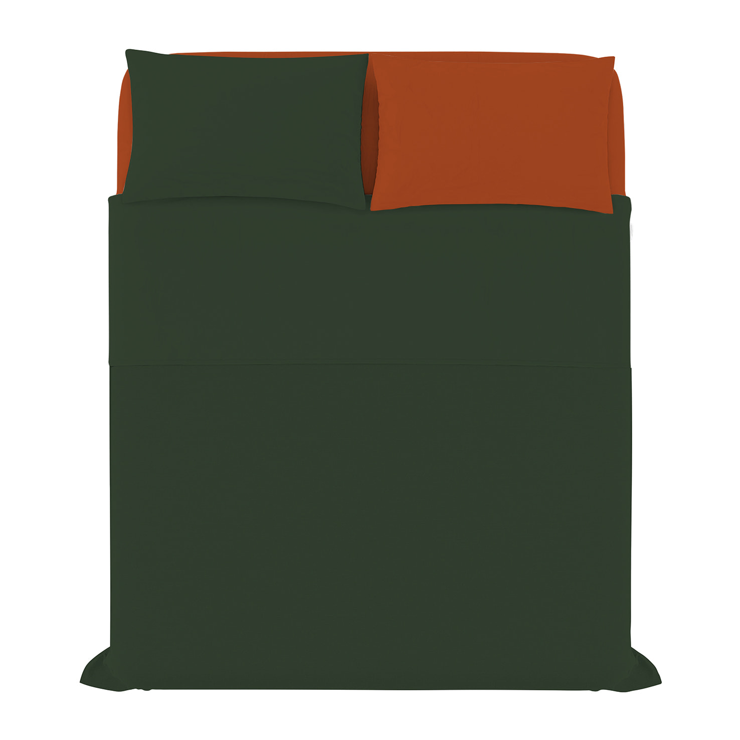 COMPLETO LETTO NATURAL COLOR, 100% Cotone, Made in Italy - VERDE OLIVA/TERRA