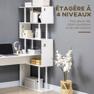Bureau informatique design contemporain avec bibliothèque zig zag 4 étagères panneaux particules blanc