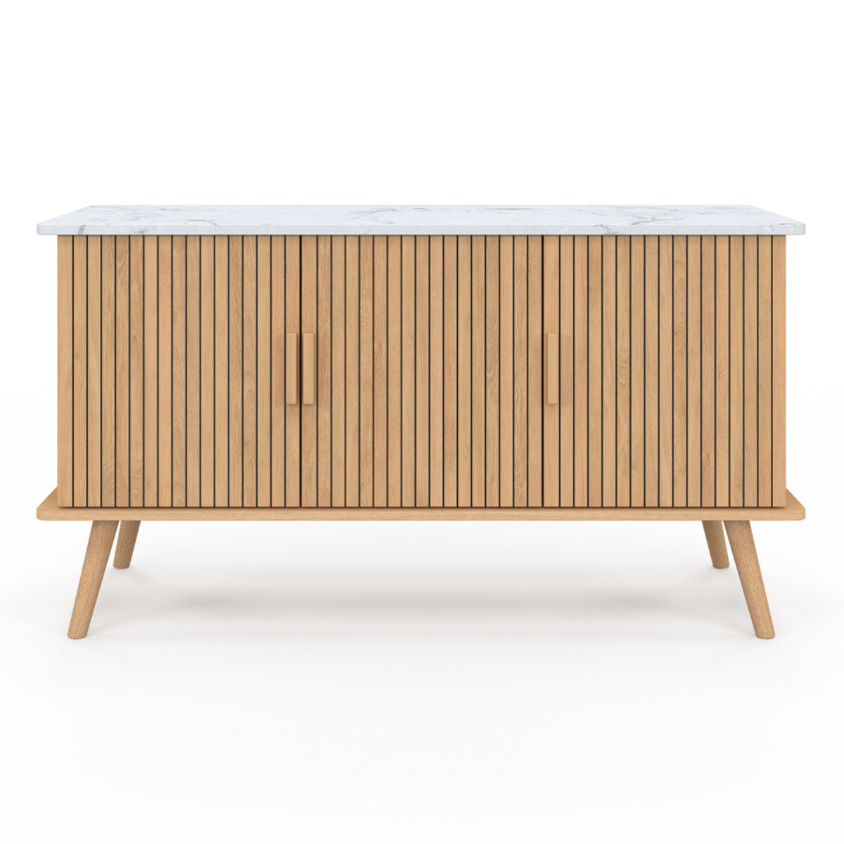 Buffet Marceau 3 portes effet lattes et dessus marbre L110cm