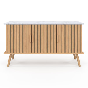 Buffet Marceau 3 portes effet lattes et dessus marbre L110cm