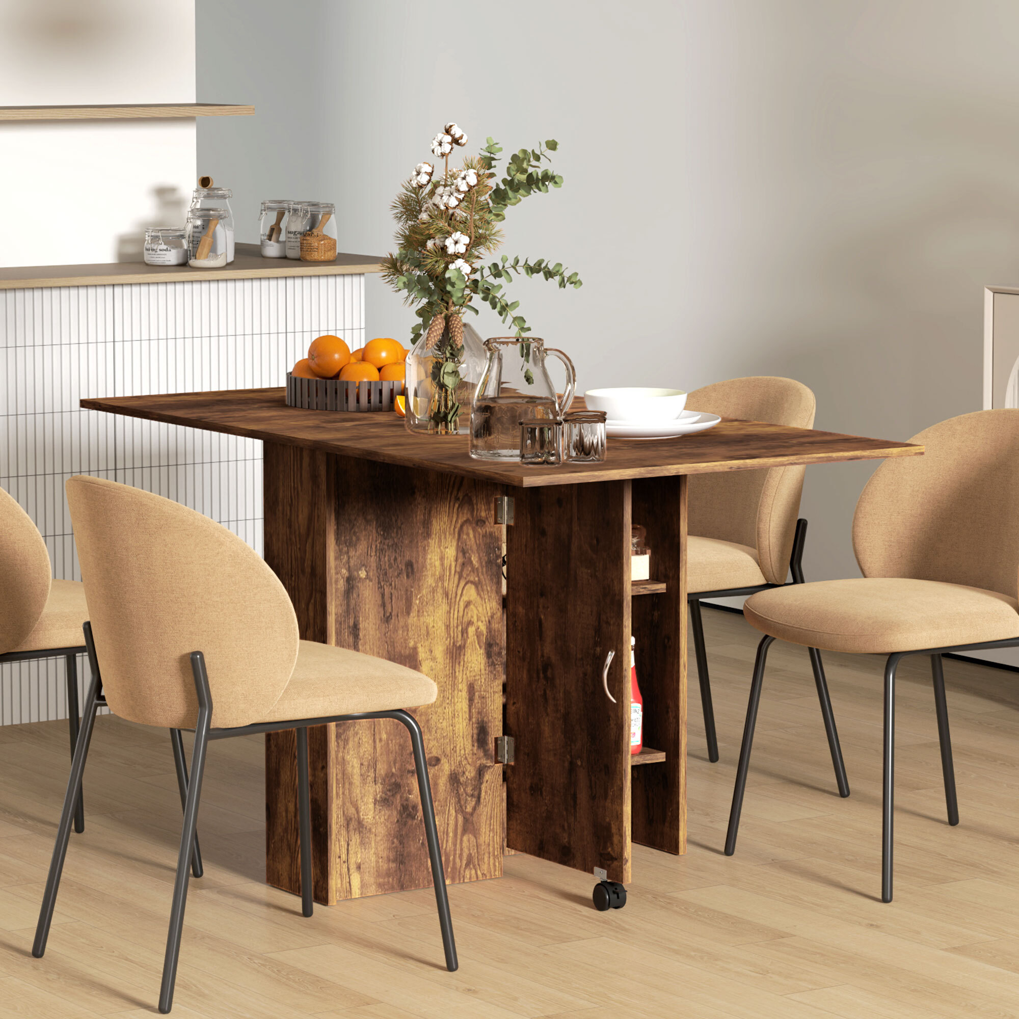 Table pliante mobile 2 étagères intégrées noir aspect bois vieilli