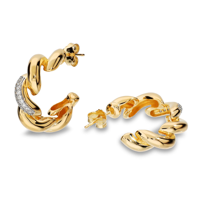 Orecchini Maglia San Marco in Argento 925 placcato Oro Giallo 18Kt con Pavé di Cubic Zirconia