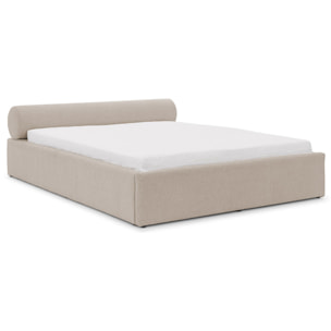 Billy - lit coffre - 180x200 cm - en tissu texturé - sommier inclus - Gris clair