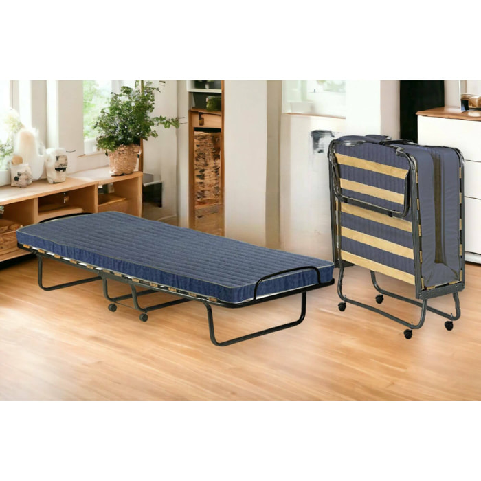 Letto pieghevole Arias, Brandina con rete 12 doghe, Materasso incluso, Lettino salvaspazio, 100% Made in Italy, 80x190h37 cm