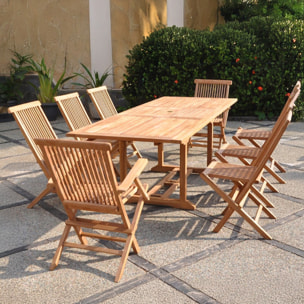 ADAGNA Salon de jardin Teck 10 places Table rectangulaire 6 chaises 2 fauteuils