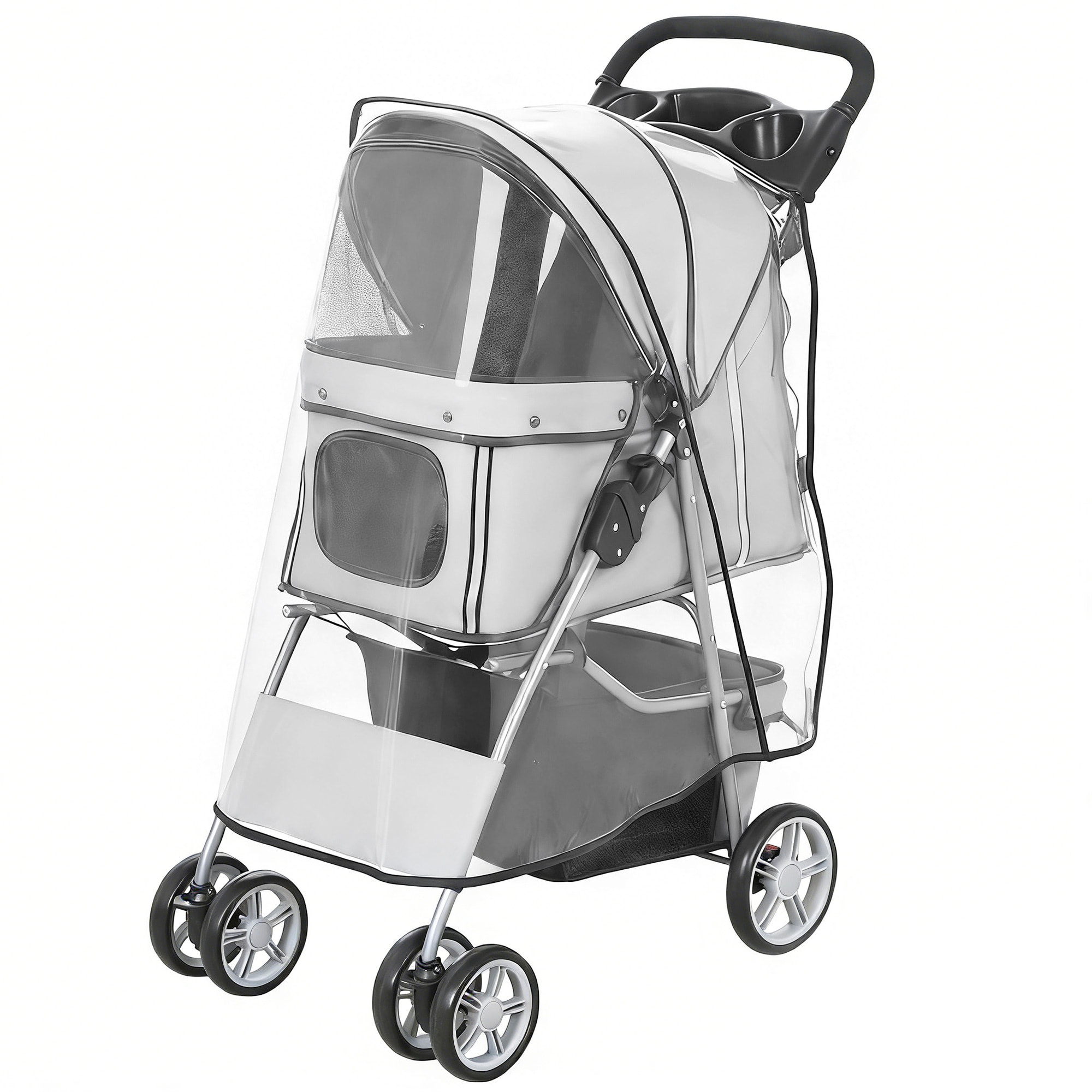 Poussette buggy pliable pour chiens tissu 600D Oxford imperméable 4 roues gris