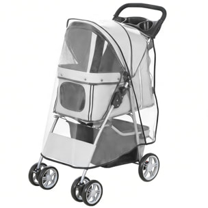 Poussette buggy pliable pour chiens tissu 600D Oxford imperméable 4 roues gris
