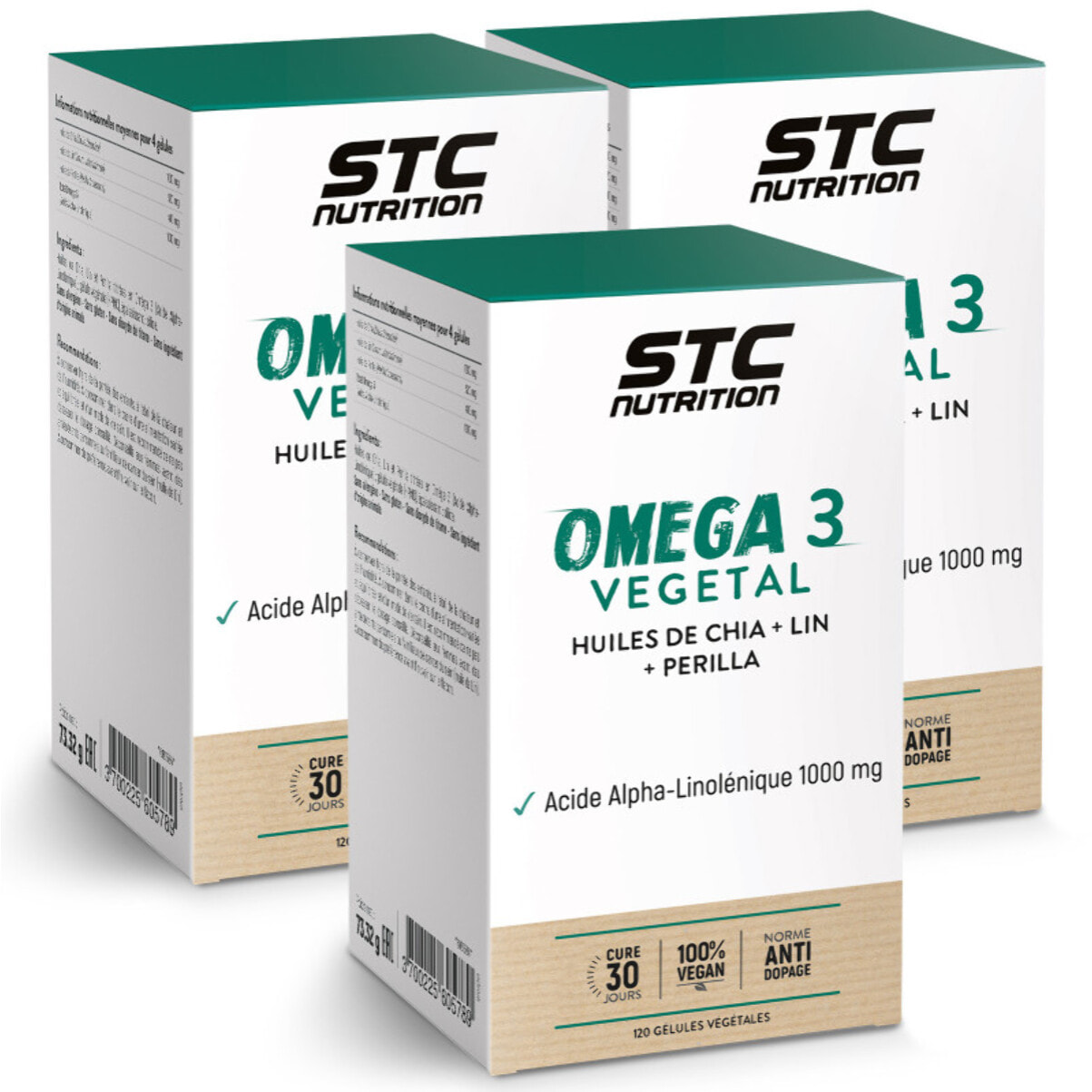 STC NUTRITION - Omega 3 vegetal - Complément Alimentaire aux Huiles Végétales de Lin, Chia & Perilla - Source d'Acides Gras Essentiels Végétaux - Soutien du Fonctionnement Cardio-Vasculaire - Lot de 3