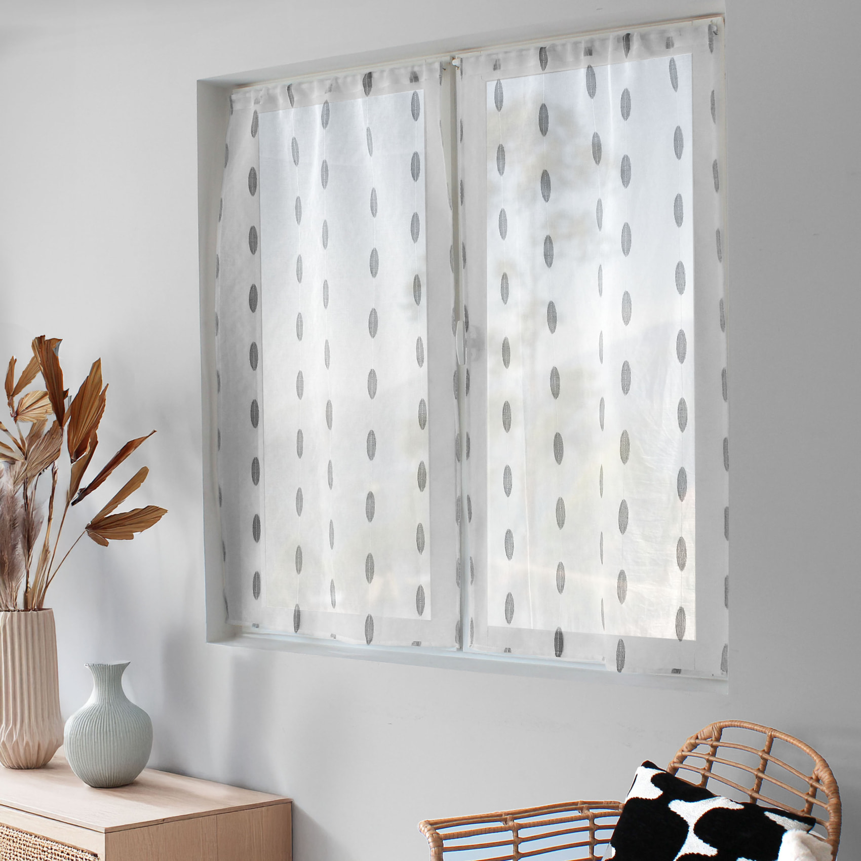 Paire de petits vitrages jacquard motif ovale - Noir