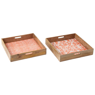 J-Line Plateau Carré - bois - orange/blanc - 2 pièces