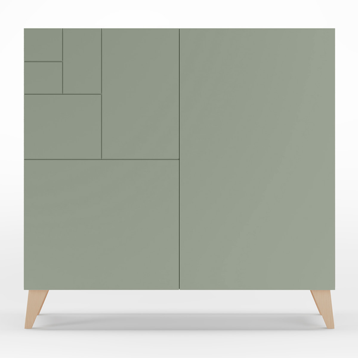 Zapatero Bergen melamina roble claro puertas verde patas roble cl 87x90x27cm