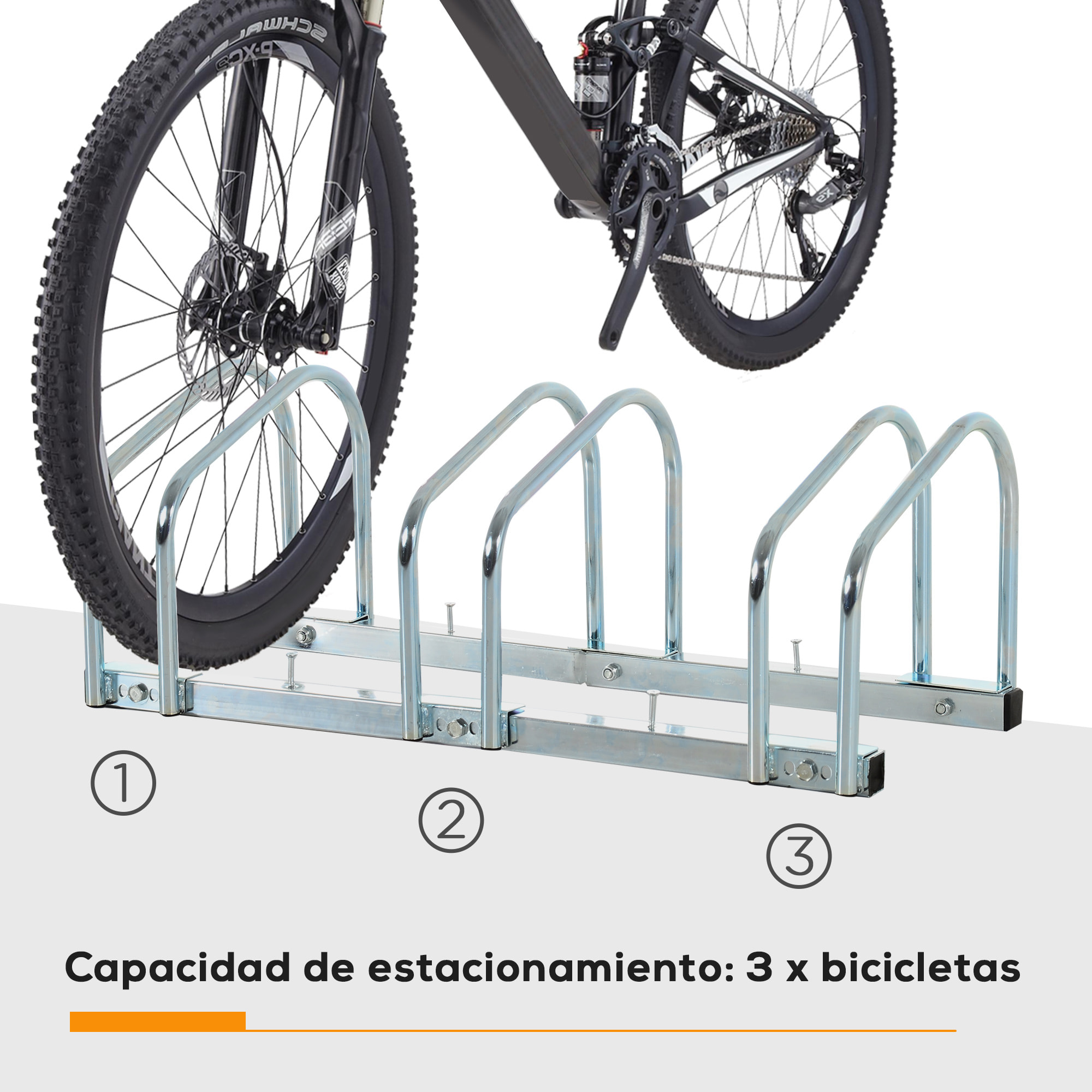 Aparcamiento para 3 Bicicletas Soporte de Acero para Aparcar Bicicletas en el Suelo o Pared Estacionamiento para Interior y Exterior 76x33x27 cm Plata