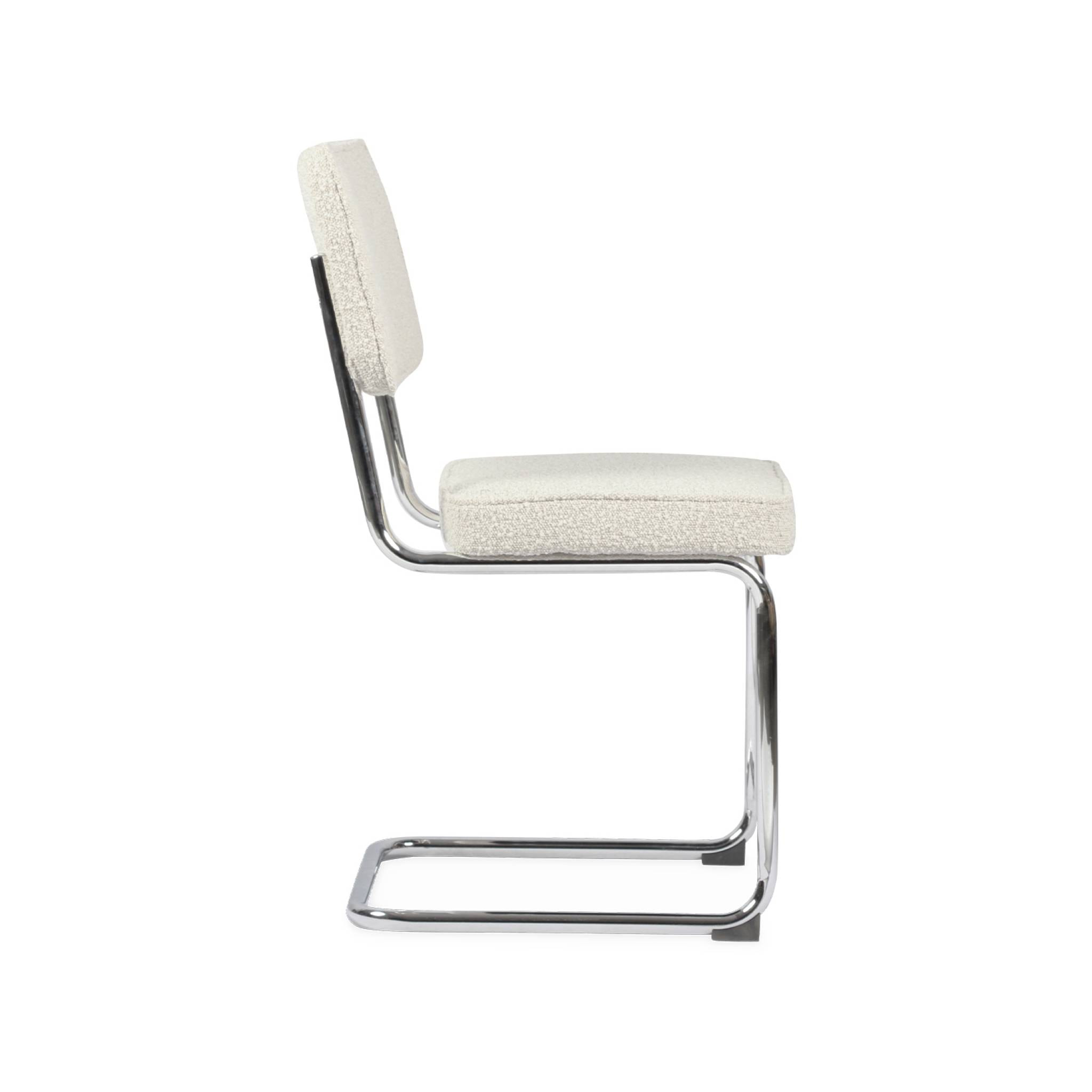 Lot de 2 chaises cantilever tissu bouclette texturée blanc cassé L46 x P54.5x H84.5cm