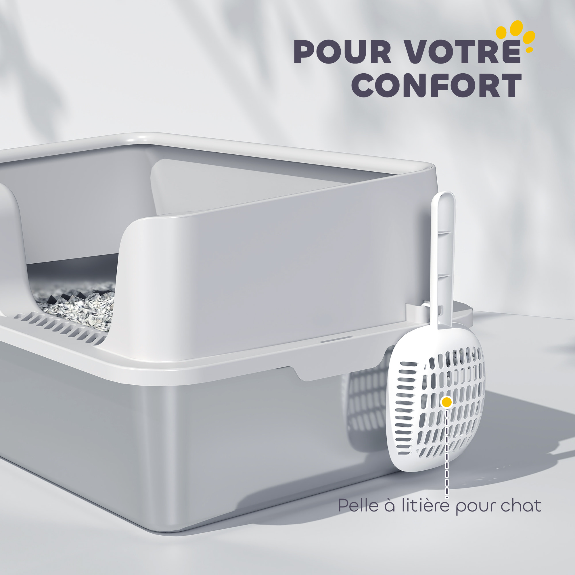 Maison de toilette bac à litière pour chat dim. 60 x 40 x 28 cm acier inox plastique gris clair