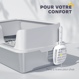 Maison de toilette bac à litière pour chat dim. 60 x 40 x 28 cm acier inox plastique gris clair