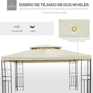 de Jardín 4x3 m, Pabellón de Jardín Gazebo con Doble Techo, Marco de Acero, 8 Orificios de Drenaje, UPF30+, Carpa para Exterior, Terraza, Patio, Fiestas, Blanco Crema