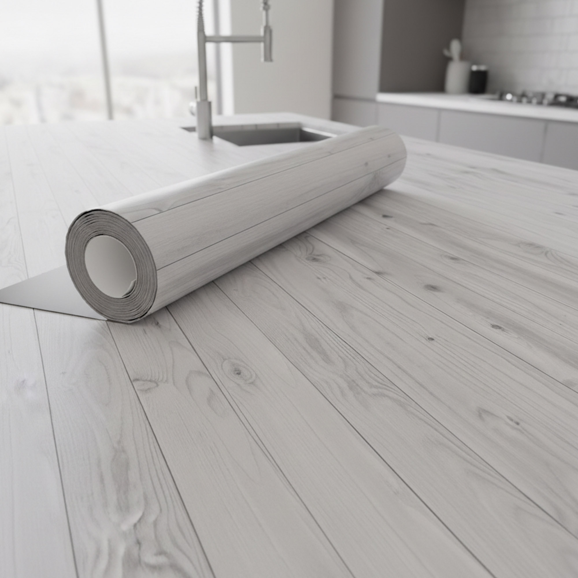 Rouleau adhésif bois blanc-gris au mètre - Autocollants Revêtement Adhésif Cuisine Meubles Salle de bain