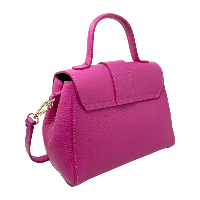 Chicca Borse - Borsa a Mano Donna in Vera Pelle - Colore Fucsia