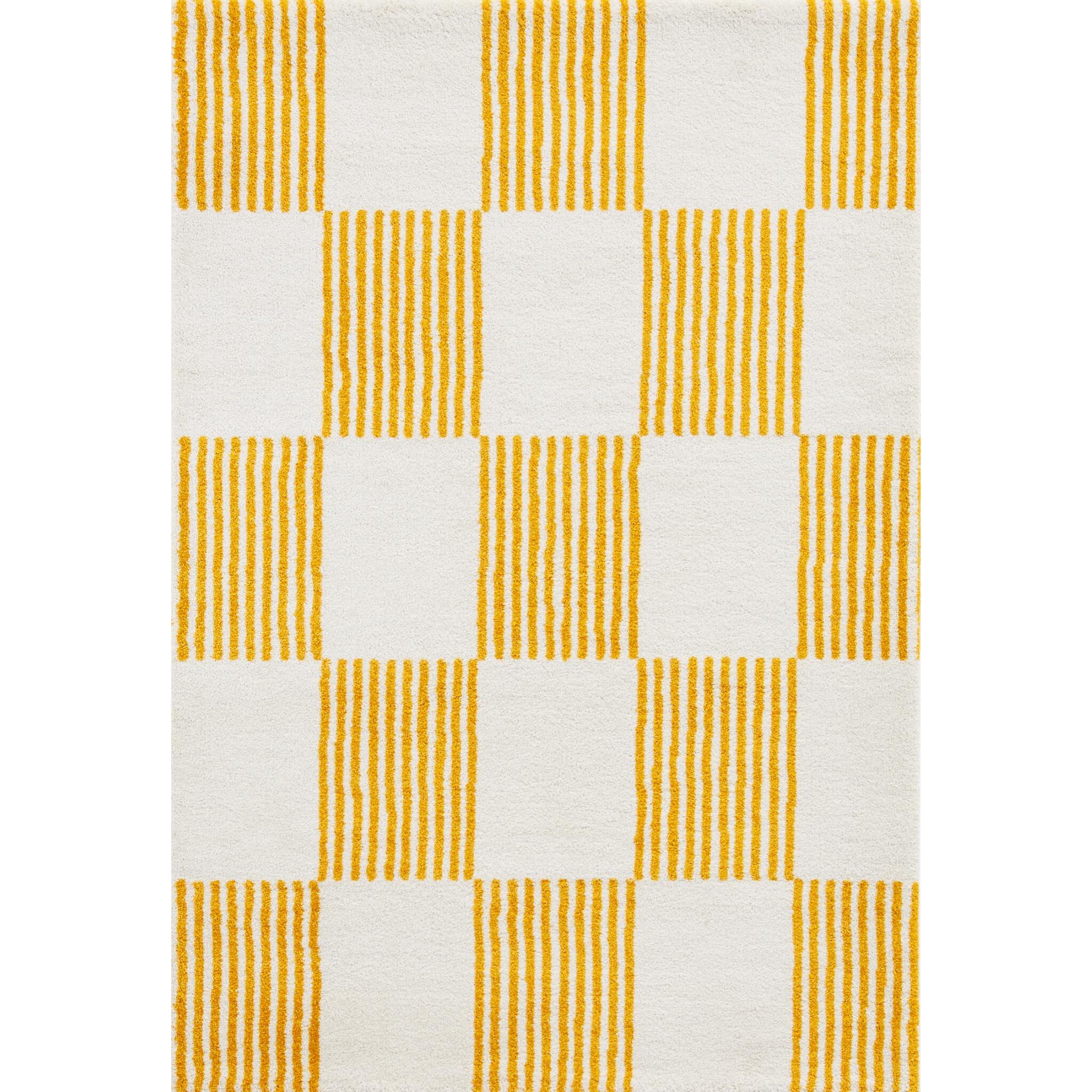 GROOVY - Tapis rétro coloré style seventies - Confortable et moelleux - Jaune