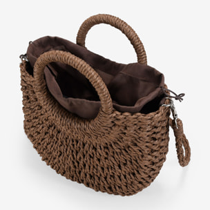 Bolso de esparto marrón tipo canasto