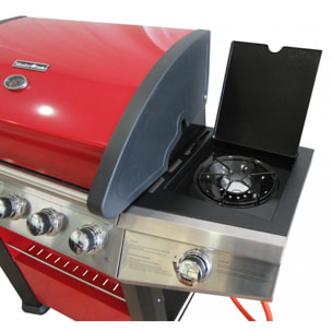 Barbecue gas 4 bruciatori + 1 laterale, colore rosso, cm 156 x 58 x h121