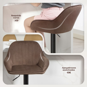 Juego de 2 Taburetes de Bar Giratorios, Taburetes Altos de Cocina con Altura Ajustable 62-83 cm, Sillas Altas de Cocina, Tapizada en Terciopelo, Respaldo y Reposapiés, Marrón