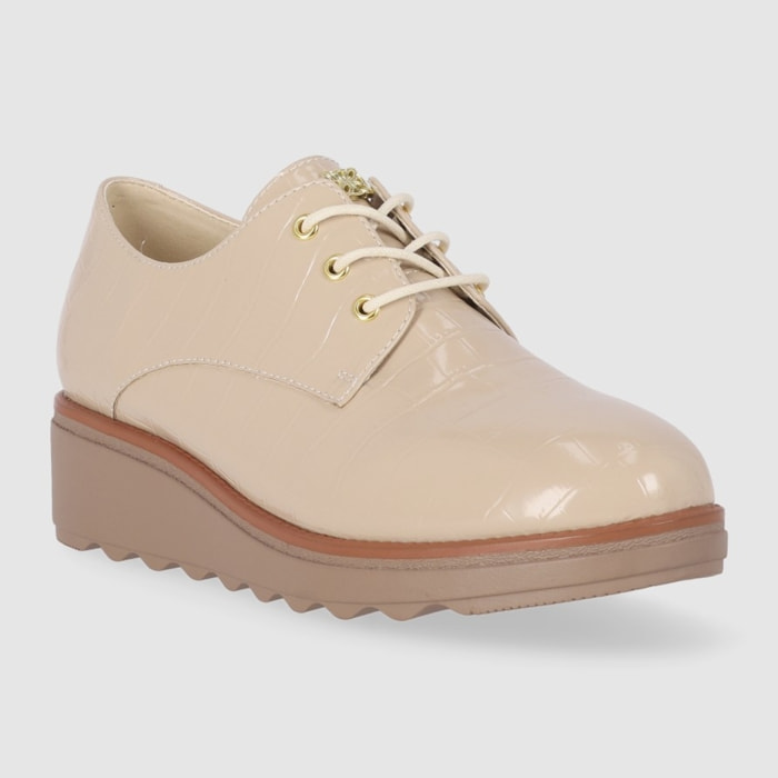Zapatos de Piel - Beig - Tacón: 5 cm