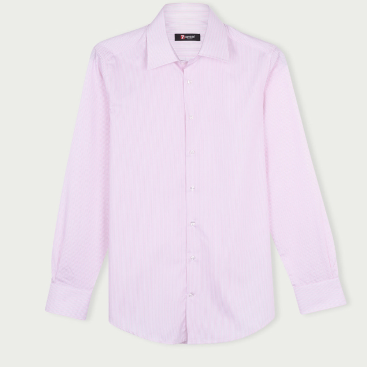 Camicia Uomo 1 Bottone Italiano Slim Cotone Riga Stretta Rosa/Bianco