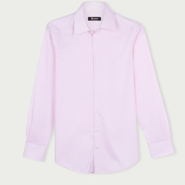 Camicia Uomo 1 Bottone Italiano Slim Cotone Riga Stretta Rosa/Bianco