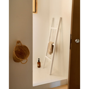 Escalera de madera maciza color blanco de 41x118x4cm Alto: 118 Largo: 41 Ancho: 3.5