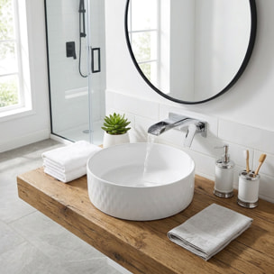 Vasque à poser ronde diamètre 36 cm - blanc brillant - finition striée - sans trop-plein - Infinitio SAT