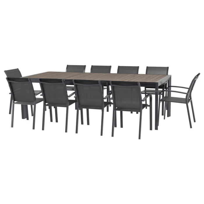 Table de jardin extensible "Evasion" seigle & graphite 10 places en aluminium traité époxy