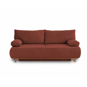 Cristal - canapé 3 places - convertible avec coffre - en velours côtelé - Terracotta