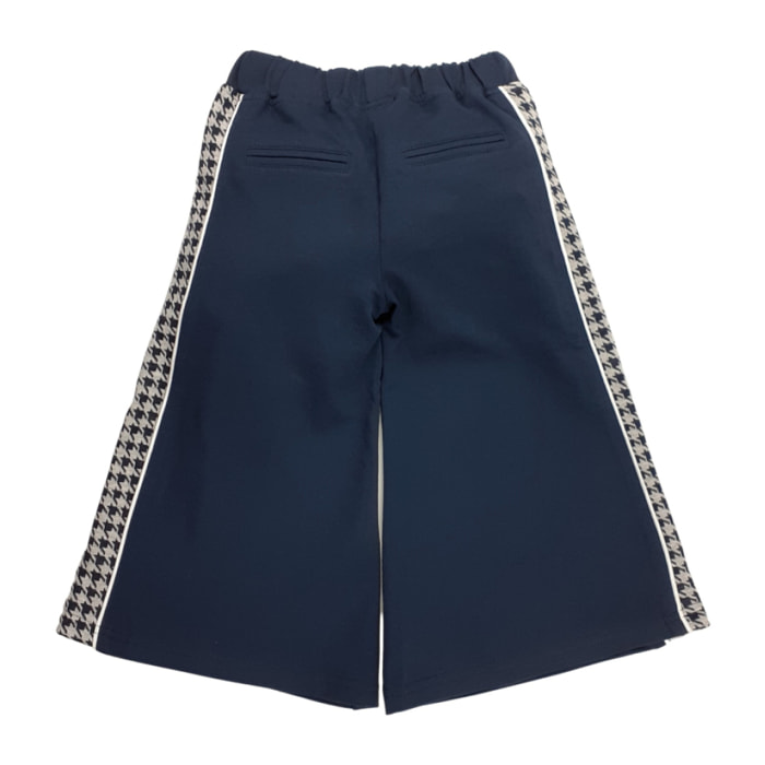 PANTALONE COULOTTE FELPA BLU E PIED DE POULE