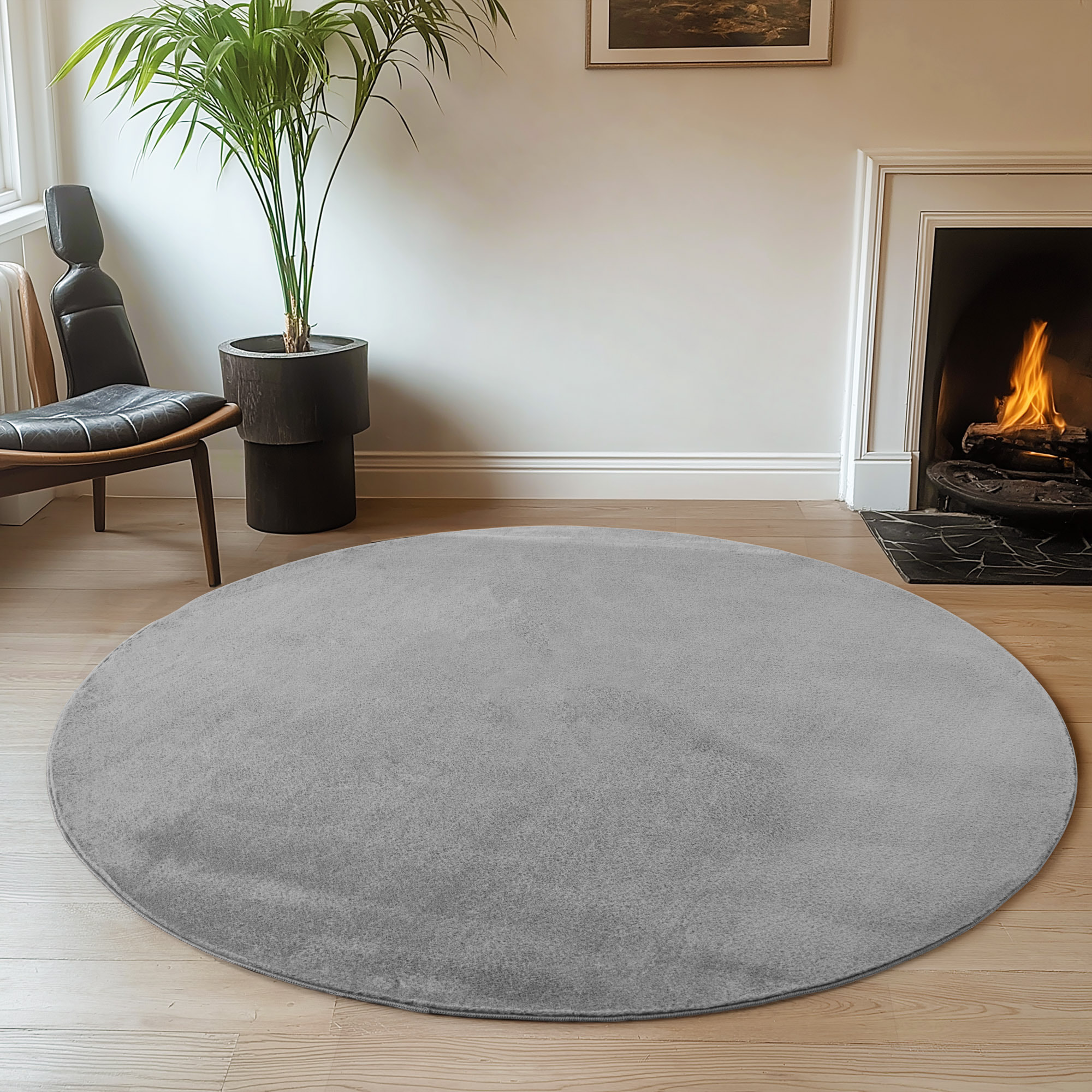 ALBA - Tapis rond doux gris à poils courts