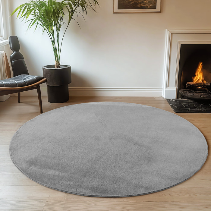 ALBA - Tapis rond doux gris à poils courts