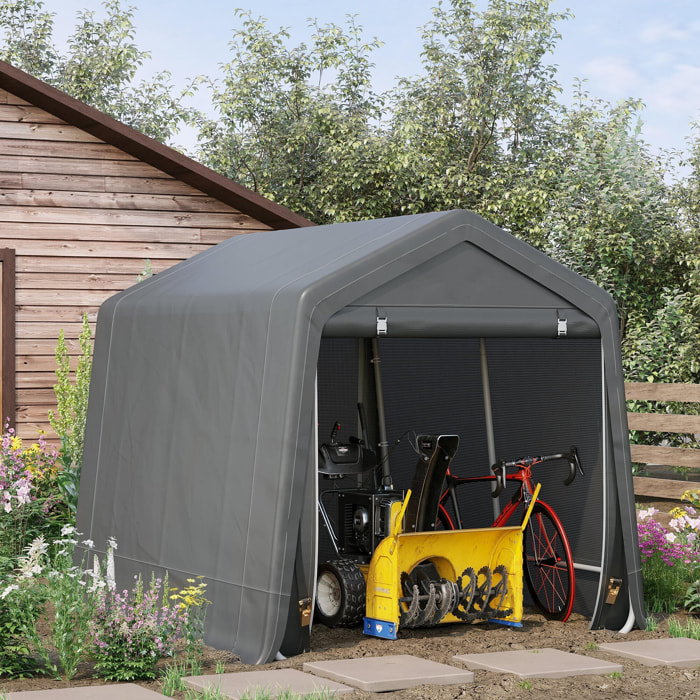 Abri de jardin - tente de stockage - abri de vélo - 2 portes zippées - dim. 280L x 240l x 240H cm - métal PE gris