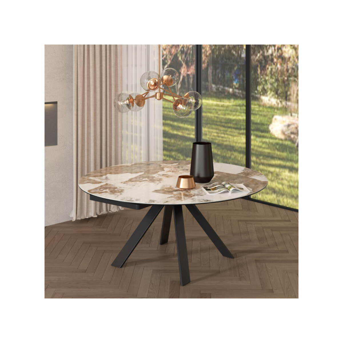 Table de repas extensible ronde 100 à 170 cm céramique marbré - ALICANTE