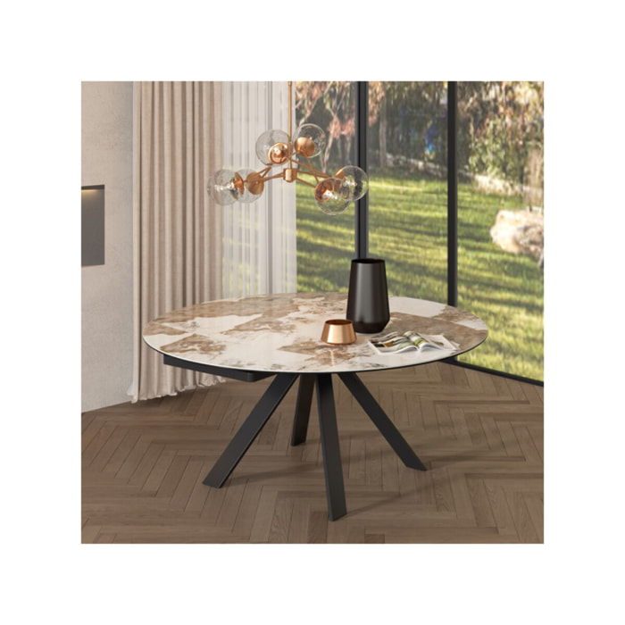 Table de repas extensible ronde 100 à 170 cm céramique marbré - ALICANTE