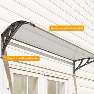 Marquesinas Exterior para Puertas y Ventanas, 110x60 cm, Tejadillo de Protección contra Sol y Lluvia, con Cubierta de Policarbonato, Soportes de PP y Regleta de Aluminio, Gris y Transparente
