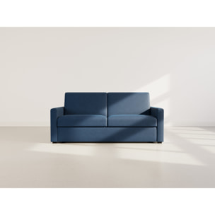 Julia - canapé lit 3 places convertible express couchage quotidien 140 cm matelas 18 cm en tissu - Bleu marine