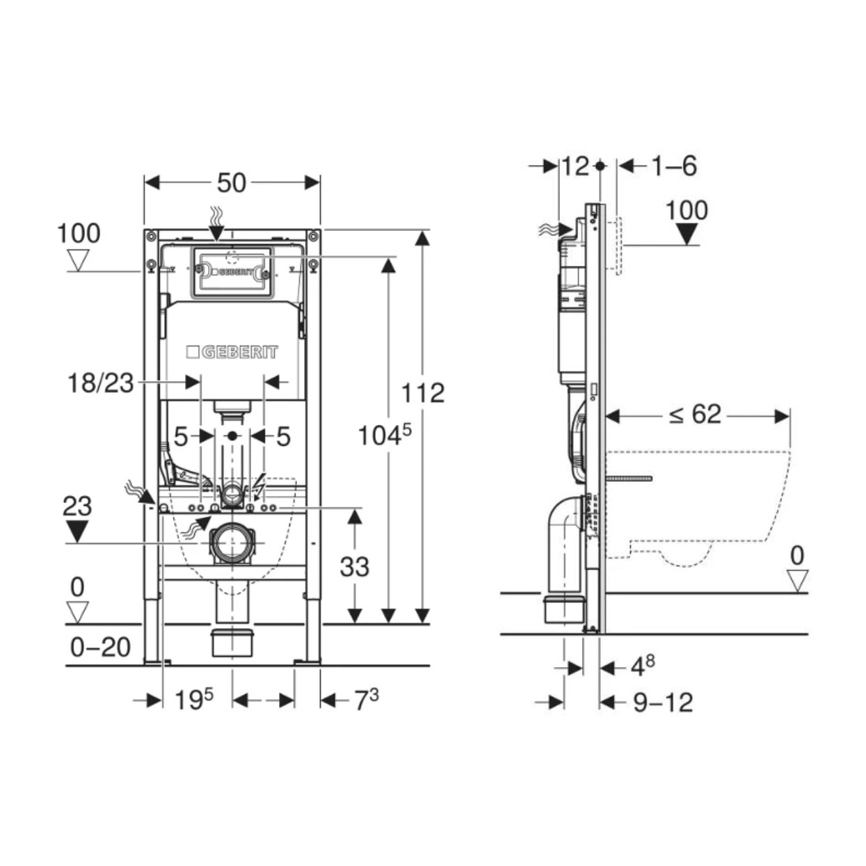 Bâti-support Geberit Duofix Delta 112 cm avec plaque Delta01 blanche (111.154.11.3)