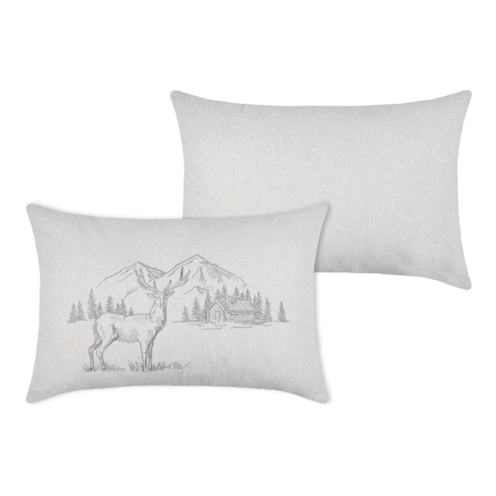 Coussin rectangulaire cerf esprit chalet brodé - Naturel