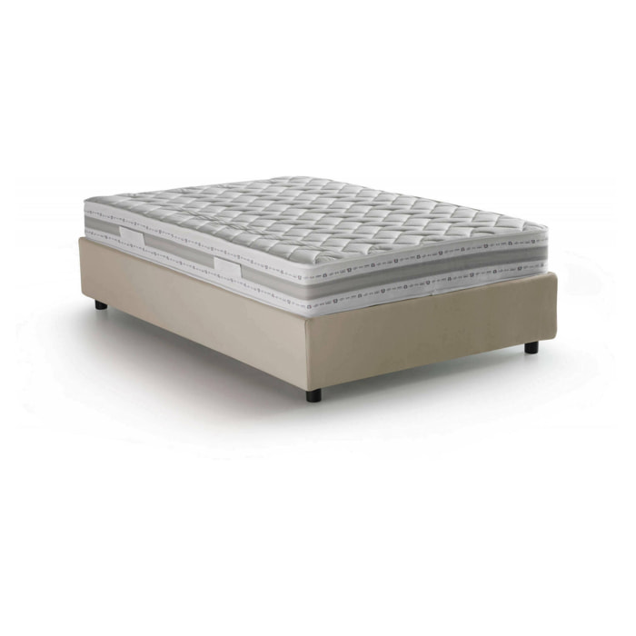 Letto piazza e mezza Aftis, Letto contenitore con rivestimento in tessuto, 100% Made in Italy, Apertura laterale, con materasso Cm 120x190 incluso, Beige