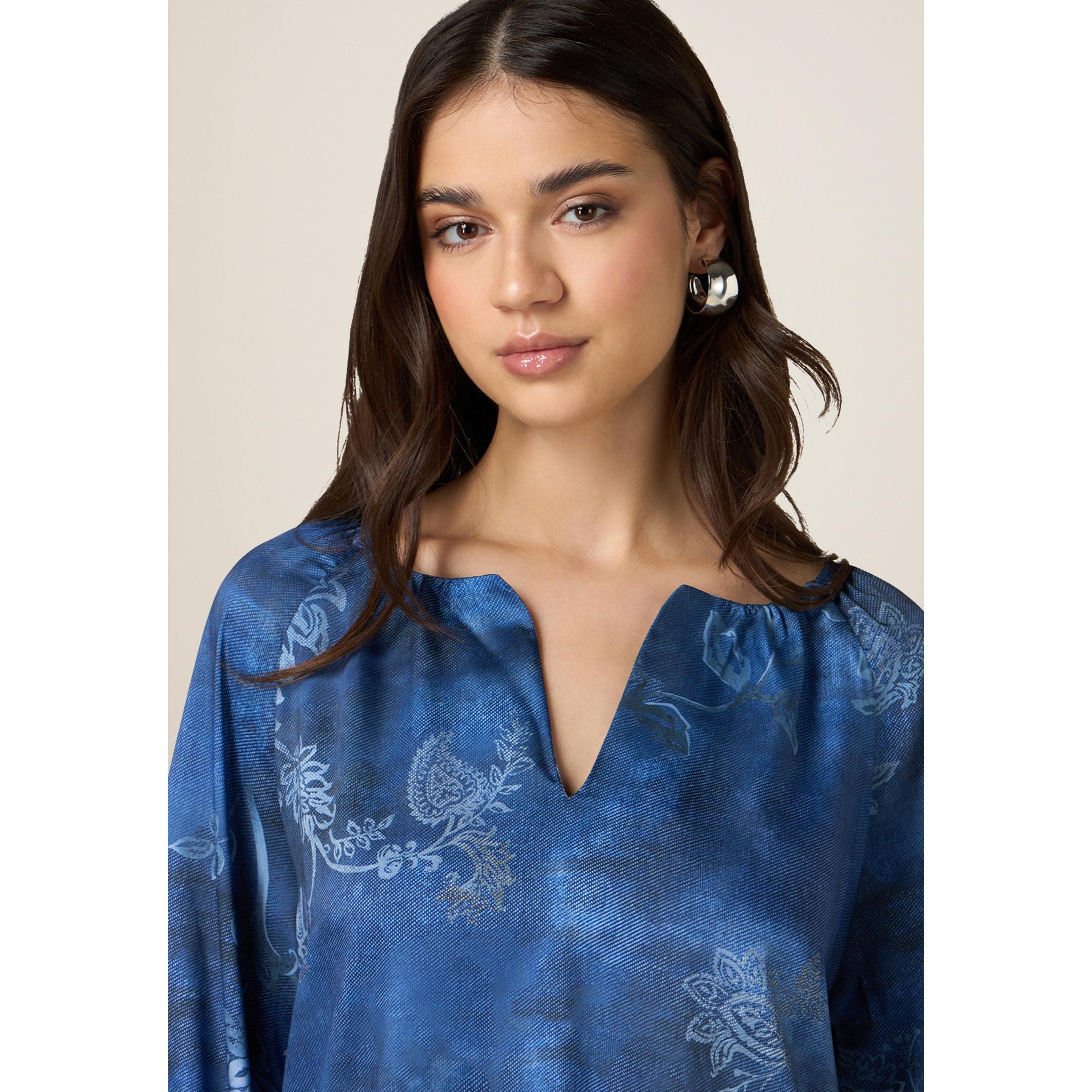 Oltre - Blusa eco-friendly in raso fantasia - Blu