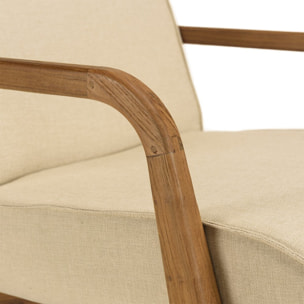 SIXTINE - Fauteuil en tissu beige et bois de teck recyclé