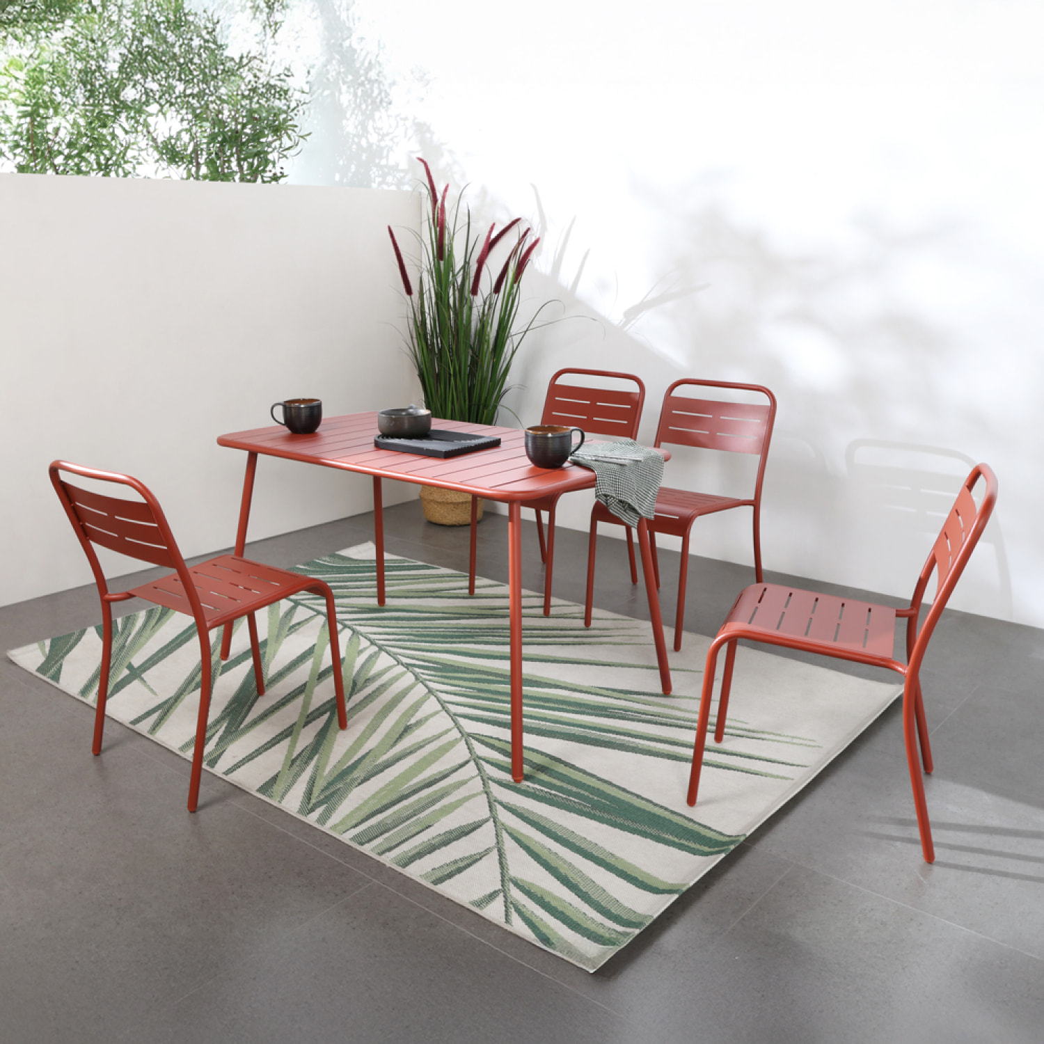 EVORA Table salon de jardin repas 4 à 6 places 120x70cm terracotta