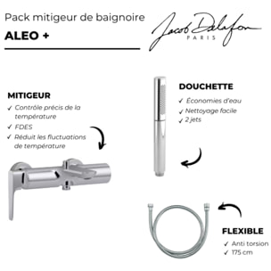 Pack mitigeur bain douche Aléo+ + douchette Shift Ellipse + flexible à écrou 175 cm
