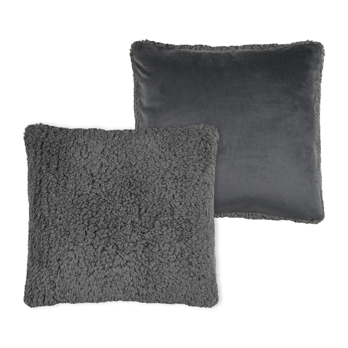 Coussin carré moelleux imitation fourrure - Gris